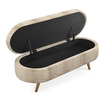 BAOURE Minimalist Oval Fabric Upholstered Ottoman Bench with Hidden Storage Compartment