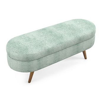 BAOURE Minimalist Oval Fabric Upholstered Ottoman Bench with Hidden Storage Compartment