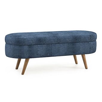 BAOURE Minimalist Oval Fabric Upholstered Ottoman Bench with Hidden Storage Compartment