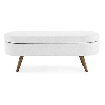BAOURE Minimalist Oval Fabric Upholstered Ottoman Bench with Hidden Storage Compartment