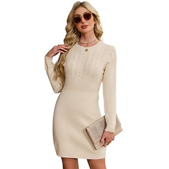 Women's Crew Neck Long Sleeve Sweater Midi Dress
