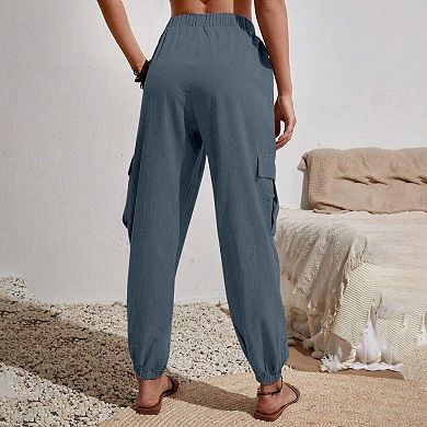 Women's Pull On Hiking Cargo Joggers High Waisted Quick Dry Slim Fit Lightweigh Drawstring Pants