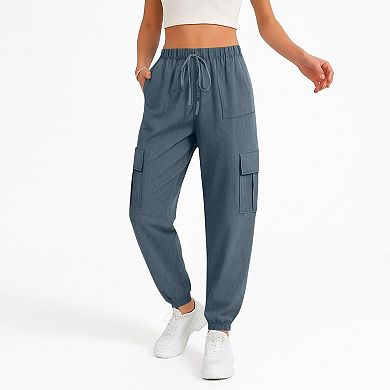 Women's Pull On Hiking Cargo Joggers High Waisted Quick Dry Slim Fit Lightweigh Drawstring Pants