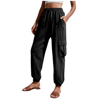 Women's Pull On Hiking Cargo Joggers High Waisted Quick Dry Slim Fit Lightweigh Drawstring Pants