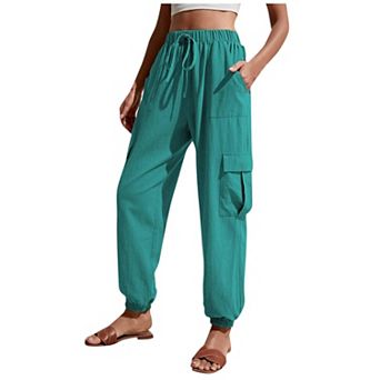 Women's Pull On Hiking Cargo Joggers High Waisted Quick Dry Slim Fit Lightweigh Drawstring Pants