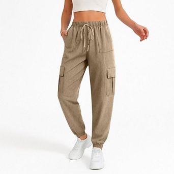 Women's Pull On Hiking Cargo Joggers High Waisted Quick Dry Slim Fit Lightweigh Drawstring Pants