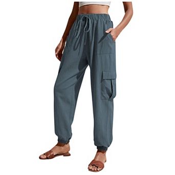 Women's Pull On Hiking Cargo Joggers High Waisted Quick Dry Slim Fit Lightweigh Drawstring Pants
