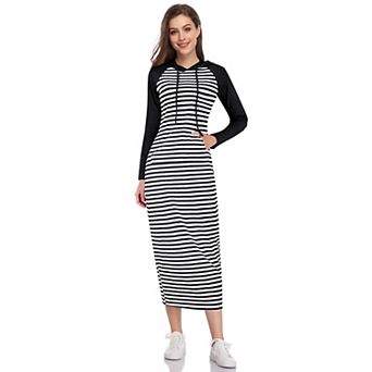 Women's Casual Long Sleeve Pocket Slim Pullover Maxi Hoodie Dress Sweatshirt Dresses