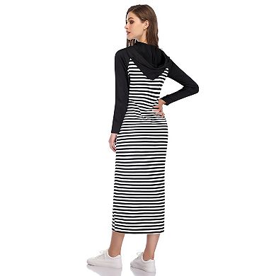 Women's Casual Long Sleeve Pocket Slim Pullover Maxi Hoodie Dress Sweatshirt Dresses