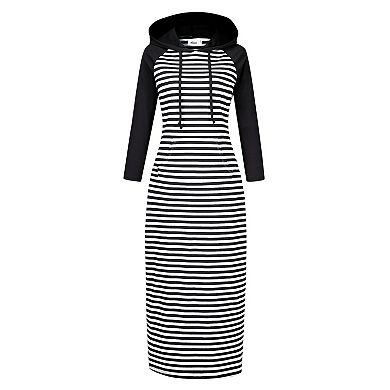Women's Casual Long Sleeve Pocket Slim Pullover Maxi Hoodie Dress Sweatshirt Dresses