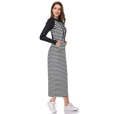 Women's Casual Long Sleeve Pocket Slim Pullover Maxi Hoodie Dress Sweatshirt Dresses