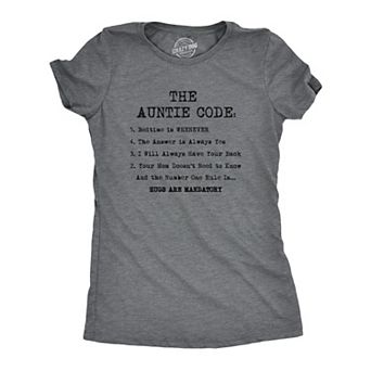 Womens The Auntie Code T shirt Funny Gift for Aunt Sarcastic Novelty Graphic Tee