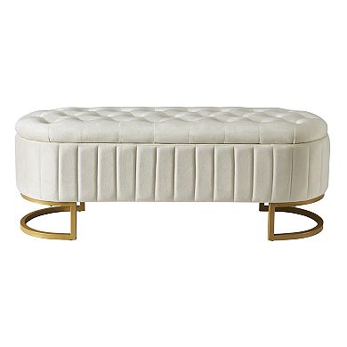 BAOURE Upholstered Velvet Button Tufted Storage Ottoman Bench With Premium Metal Legs
