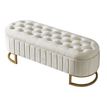 BAOURE Upholstered Velvet Button Tufted Storage Ottoman Bench With Premium Metal Legs
