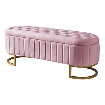 BAOURE Upholstered Velvet Button Tufted Storage Ottoman Bench With Premium Metal Legs