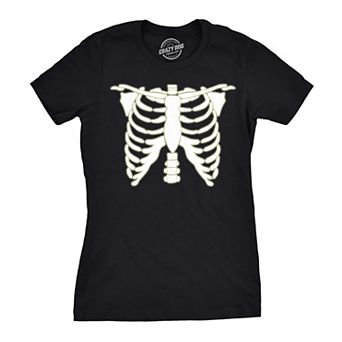 Womens Glowing Skeleton T Shirt Rib Cage Cool Halloween Glow In The Dark Tee