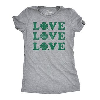 Womens Love Love Love Shamrock T Shirt Cute Shamrock Clover Tee for Ladies