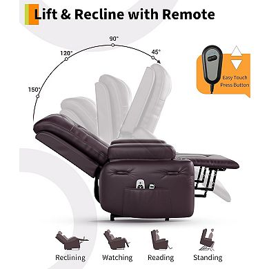 Power Lift Massage Recliner Sofa CF8008w/8-Point Heating-PU Leather,21-22"Seat,135～Recline