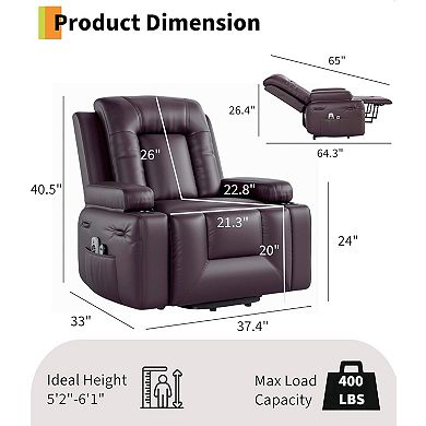 Power Lift Massage Recliner Sofa CF8008w/8-Point Heating-PU Leather,21-22"Seat,135～Recline