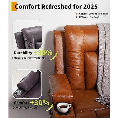 Power Lift Massage Recliner Sofa CF8008w/8-Point Heating-PU Leather,21-22"Seat,135～Recline