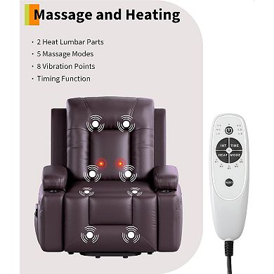 Power Lift Massage Recliner Sofa CF8008w/8-Point Heating-PU Leather,21-22"Seat,135～Recline