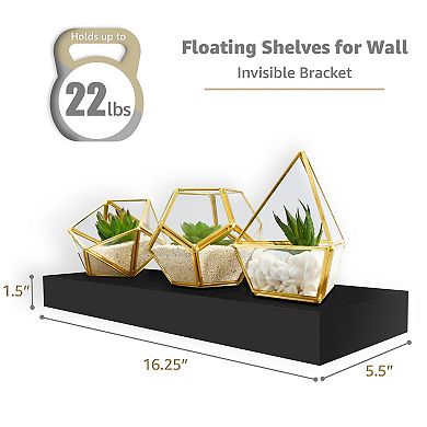 Sorbus 5 Pack 16 Inch Wall Mounted Floating Shelves - for Bathroom, Kitchen, Bedroom