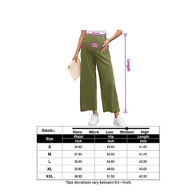 Womens High Elastic Waist Maternity Pants Wide Leg Baggy Button Front Loose Solid Long Trousers