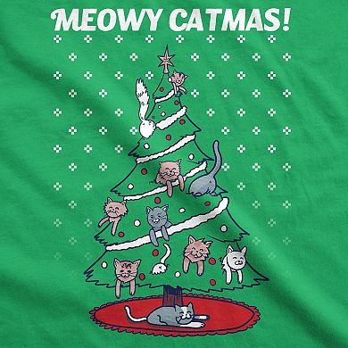 Womens Meowy Christmas Cat Shirt Tree Ugly Merry Crazy Funny Gift Sweater