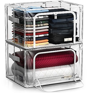 Sorbus Medium Foldable Clear Plastic Storage Bags with Metal Frame & Carry Handles