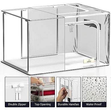 Sorbus Medium Foldable Clear Plastic Storage Bags with Metal Frame & Carry Handles