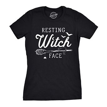 Womens Resting Witch Face T Shirt Funny Halloween Broomstick Tee for Ladies