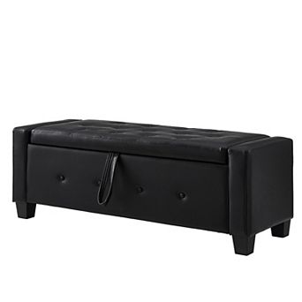 BAOURE Handsome Black Tufted Faux Leather Storage Ottoman Bench for Any Room in the Home
