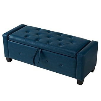 BAOURE Handsome Black Tufted Faux Leather Storage Ottoman Bench for Any Room in the Home