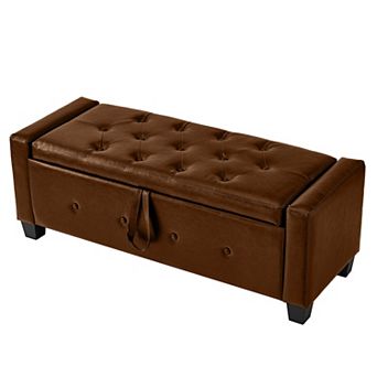 BAOURE Handsome Black Tufted Faux Leather Storage Ottoman Bench for Any Room in the Home