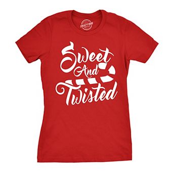 Womens Sweet and Twisted T Shirt Cute Funny Candycane Christmas Tee for Ladies