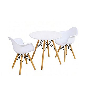 Gymax 3 pc Kids Round Table Chair Set with 2 Arm Chairs White