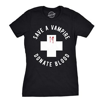 Womens Save A Vampire Donate Blood T Shirt Funny Sarcastic Halloween Night Tee