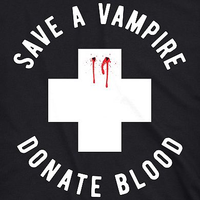 Womens Save A Vampire Donate Blood T Shirt Funny Sarcastic Halloween Night Tee