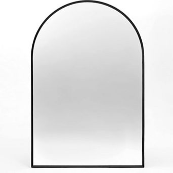24x32 Inch Black Metal Framed Arched Bathroom Wall Mirror