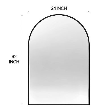 24x32 Inch Black Metal Framed Arched Bathroom Wall Mirror