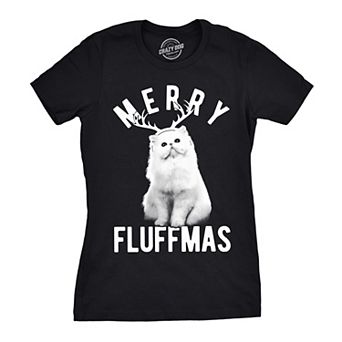 Womens Merry Fluffmas T Shirt Funny Christmas Cat Tee