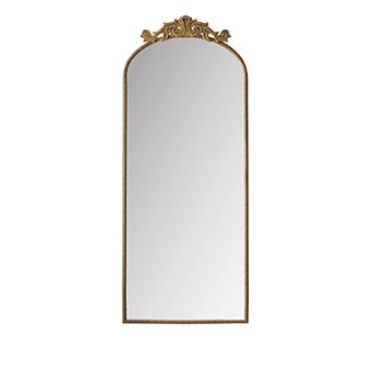 58"x24" Arched Full Body Mirror with Vintage Ornate Carved Applique on Top