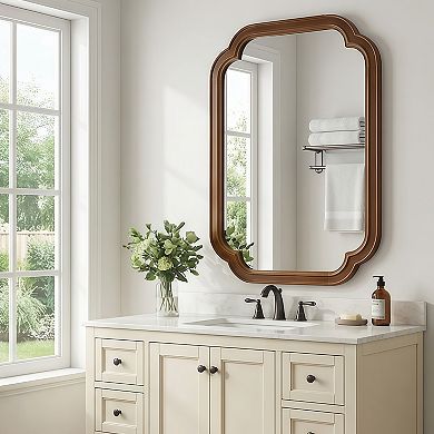 Black Walnut 20" x 30" Solid Wood Frame Rounded Corner Decorative Mirror, Tempered Glass
