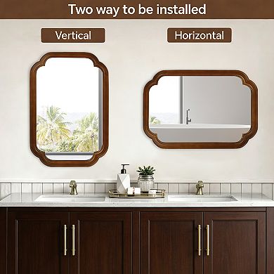 Black Walnut 20" x 30" Solid Wood Frame Rounded Corner Decorative Mirror, Tempered Glass