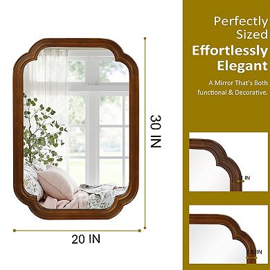 Black Walnut 20" x 30" Solid Wood Frame Rounded Corner Decorative Mirror, Tempered Glass