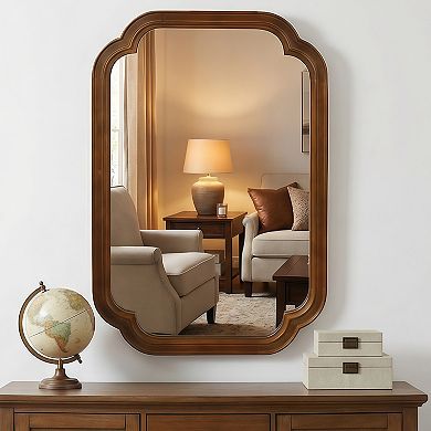 Black Walnut 20" x 30" Solid Wood Frame Rounded Corner Decorative Mirror, Tempered Glass