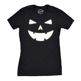 Womens Happy Tooth Glow in The Dark Pumpkin T Shirt Face Halloween Tee for Ladies