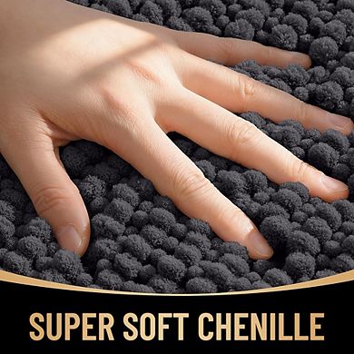Chenille Bathroom Rug, Thick Absorbent, Non-Slip Rubber Backing