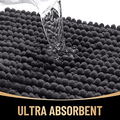 Chenille Bathroom Rug, Thick Absorbent, Non-Slip Rubber Backing