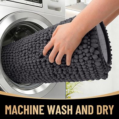 Chenille Bathroom Rug, Thick Absorbent, Non-Slip Rubber Backing